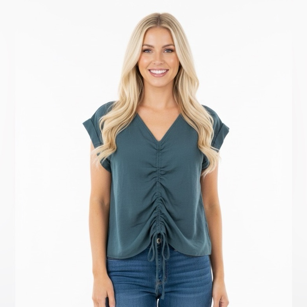 She + Sky green silky cinched top size small